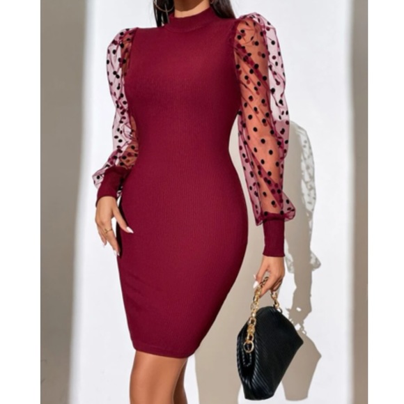 Luxe black mesh sleeve party formal evening wedding bodycon dress - Picture 5 of 12